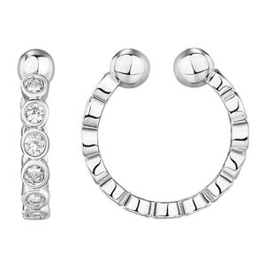 14K Gold Plated CZ Sparkling Round Huggie Ear Cuff Clip On Earrings White Gold